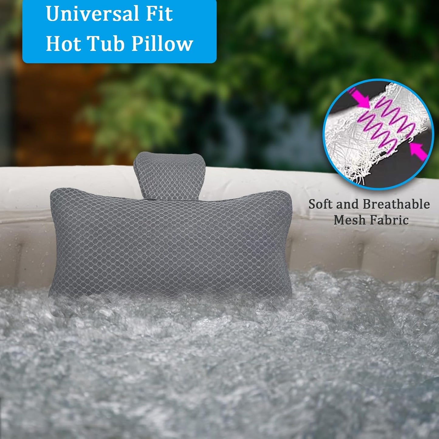 REEZEIVI 2 Pack Hot Tub Headrest Pillow,Chaise Lounge Pillows Outdoor 3D air mesh,Spa Pillow for Outdoor Hot Tub, Quick Drying and Washable,Head and Neck Support Pillow with Adjustable Weighted Strap