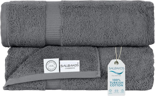 SALBAKOS 100% Turkish Cotton Extra Large Bath Sheet Set of 2 35x70 inch | Heirloom Quality | Hotel & Spa Collection | Soft, Absorbent Oversize Bath Towels | Made in Turkey (Gray, 2 Bath Sheets)