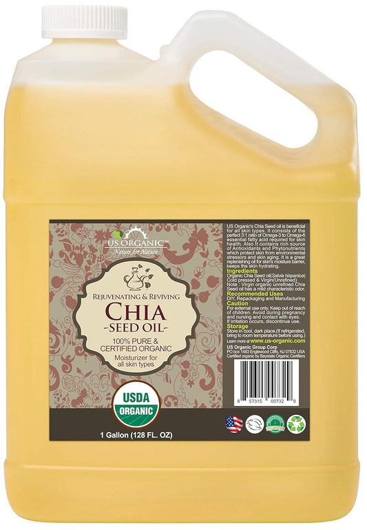 US Organic Chia Seed Oil, Certified Organic, Pure & Natural, Cold Pressed Virgin, Unrefined (128 oz (1 Gallon))