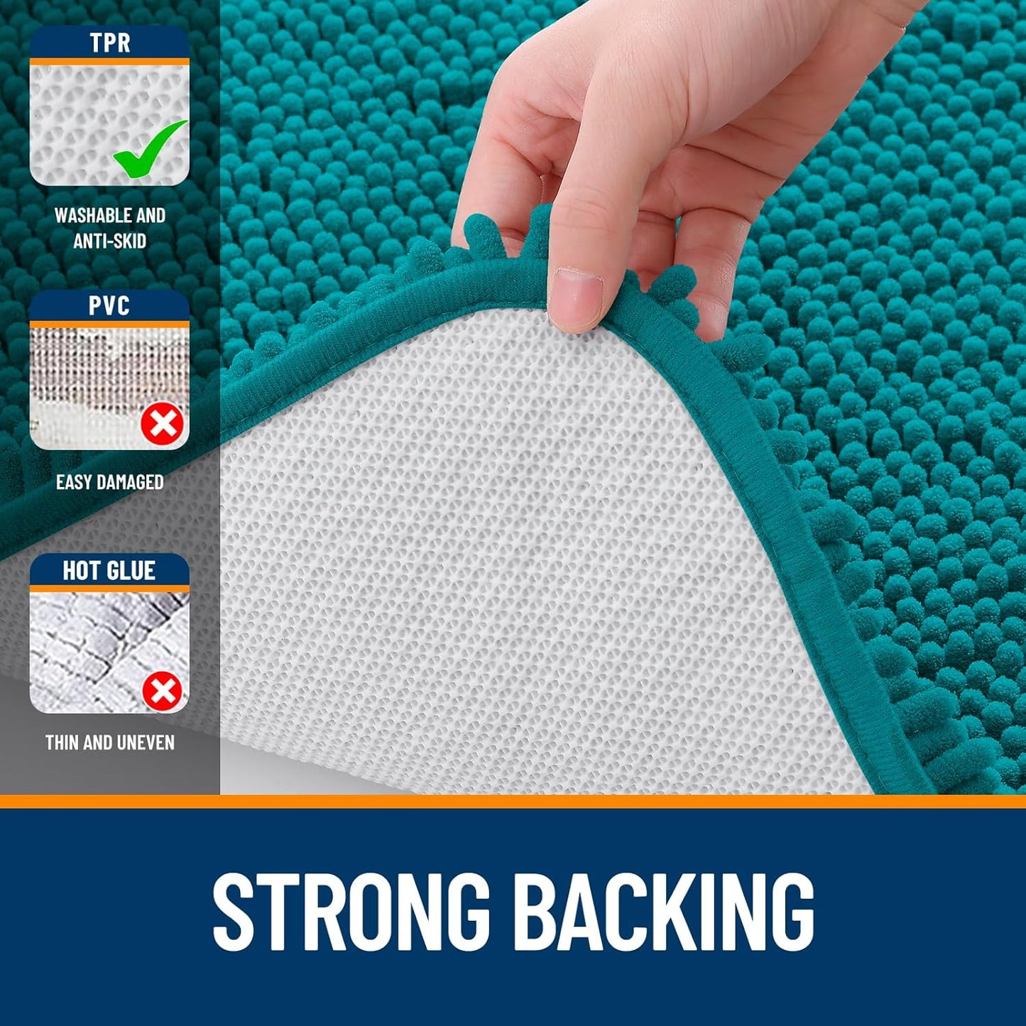 OLANLY Bathroom Rugs 36x24, Extra Soft Absorbent Chenille Bath Rugs, Rubber Backing Quick Dry, Machine Washable Bath Mats for Bathroom Floor, Tub and Shower, Home Decor Accessories, Deep Lake