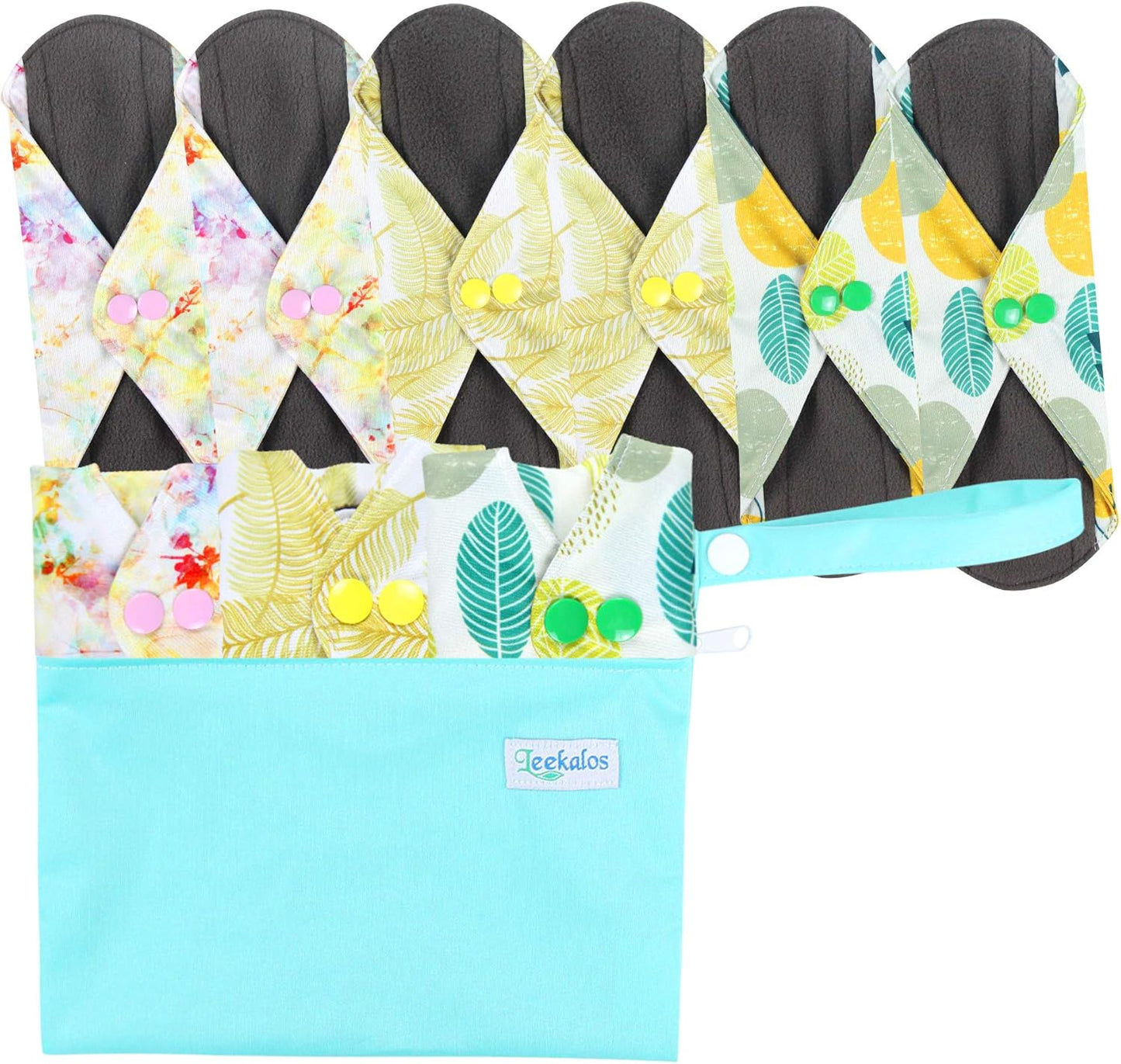 Leekalos Reusable Menstrual Pads - Bamboo Menstrual Cloth Pads | Light Incontinence Pads | Reusable Sanitary Pads - Pack of 6, 1 Cloth Mini Wet Bag