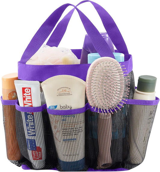 Lifewit Mesh Shower Caddy Freestanding Portable Shower Tote Bag for College Dorm, Bathroom, Gym, Travel, Quick Dry Hanging Organizer with 7 Storage Pockets for Toiletry Essentials,Purple