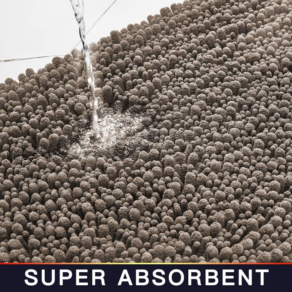 Walensee Bathroom Rug Non Slip Bath Mat (44x24 Inch Taupe) Water Absorbent Super Soft Shaggy Chenille Machine Washable Dry Extra Thick Perfect Absorbant Best Large Plush Carpet for Shower Floor