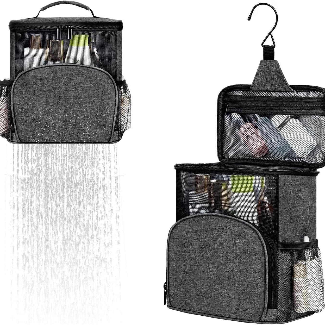 Shower Caddy Hanging Portable-Dorm Room Essentials,Waterproof Shower Bag Travel, Quick Dry- Metal Hooks Bathroom Tote Durable,Men,Women