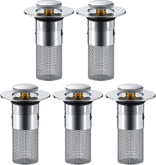 Saker Bathroom Sink Drain Strainer Hair Catcher (5 PCS), Pop-up Drain Filter with Removable Stainless Steel Filter Basket, Prevents Hair Clogs, Suitable for Bathroom Sink Stopper Replacement