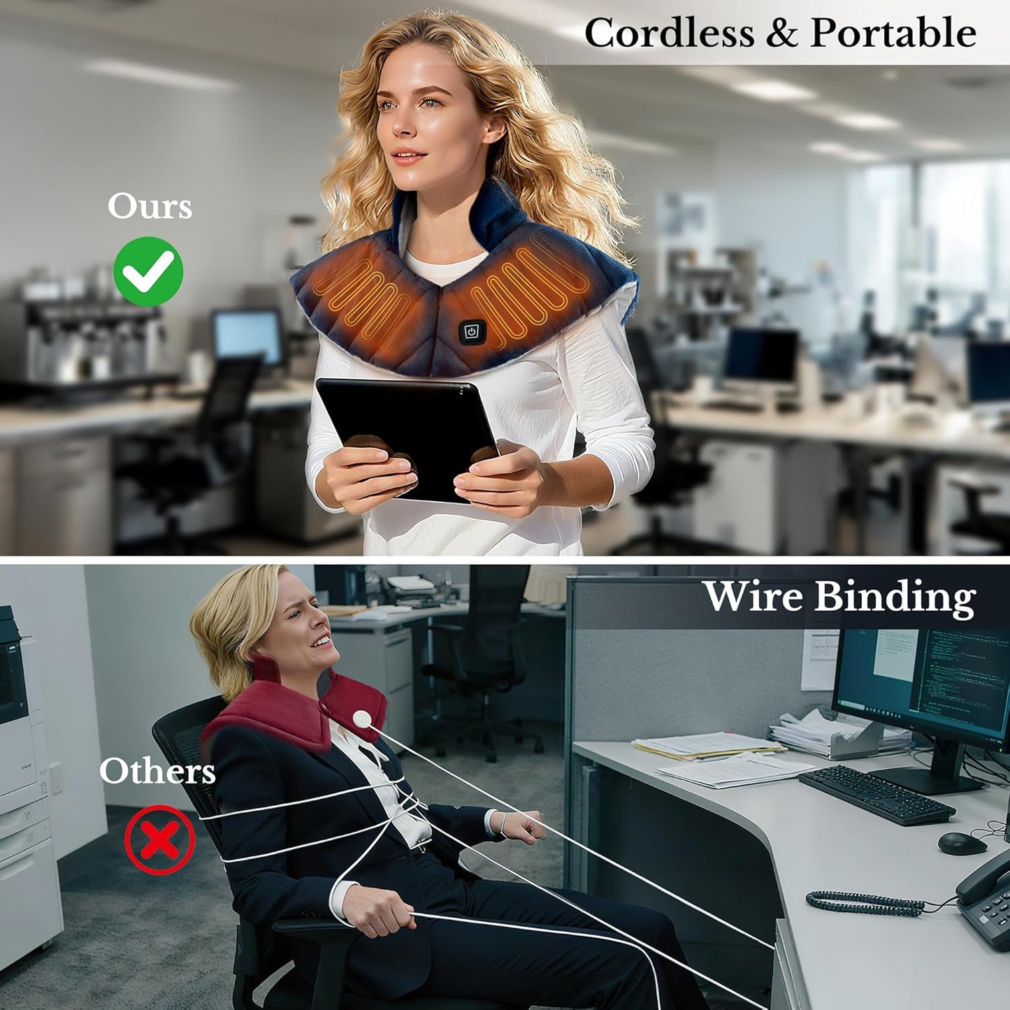 Portable Cordless Heating Pad for Neck, Shoulders & Back – Rechargeable Weighted Heating Pad & 3 Heat Settings Neck Warmer for Pain Relief, Gifts for Women, Men, Mom, Christmas Gifts