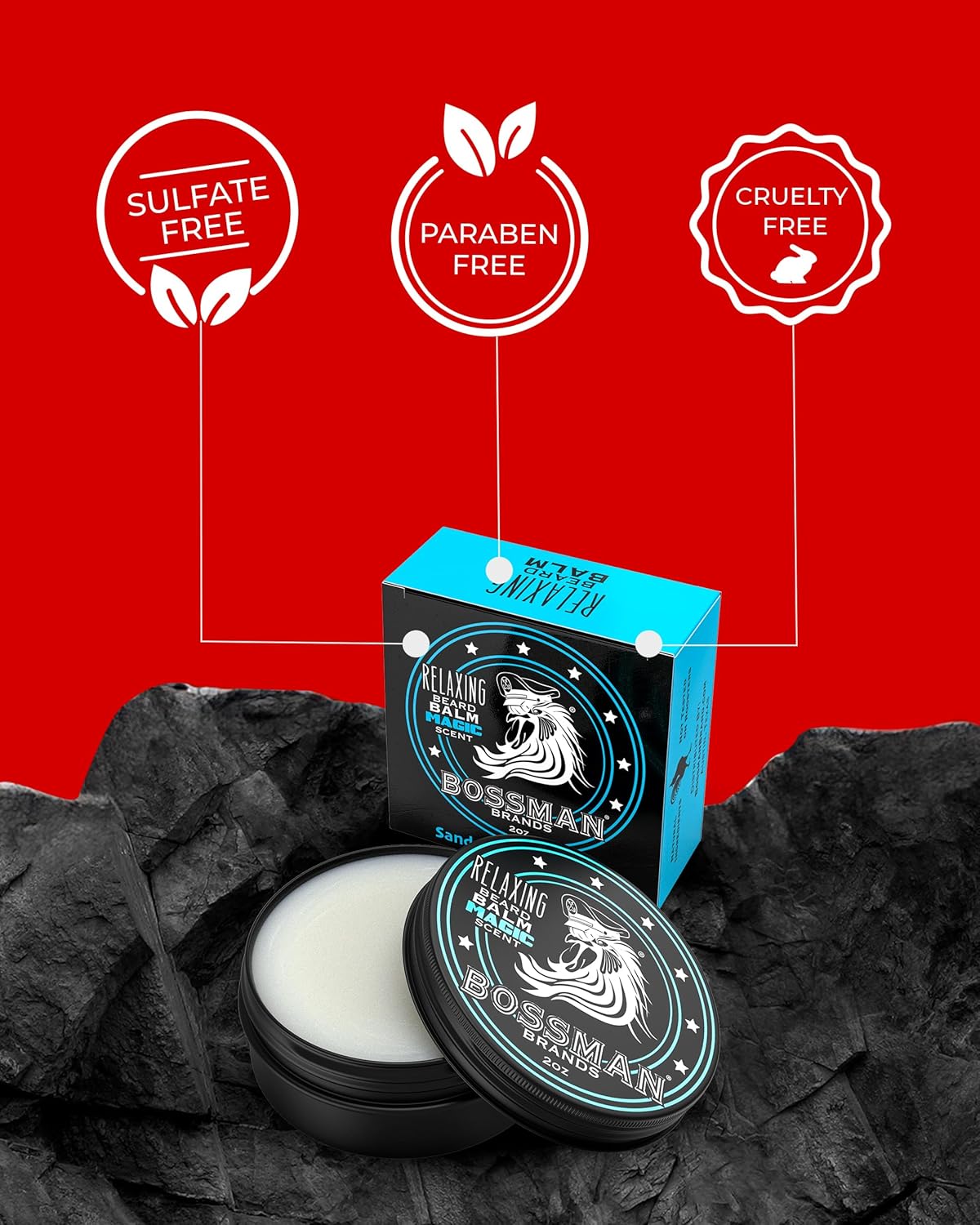 Bossman Relaxing Beard Balm for Men (Magic Scent) – Tames, Relaxes, Thickens & Softens for Ultimate Beard Care – Made in USA