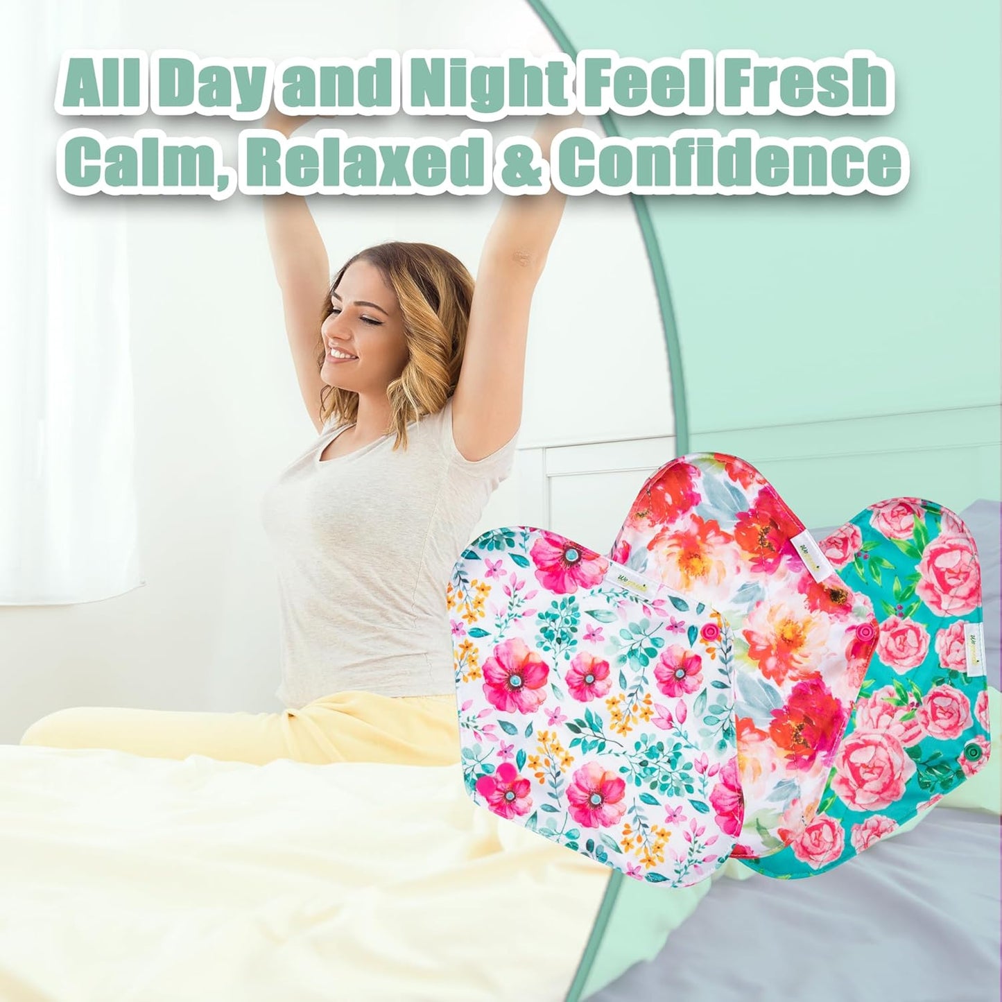 Wegreeco Cloth Menstrual Pads - Soft Washable Pads for Women - Reusable Panty Liners for Women - 6 Pack with 1 Cloth Mini Wet Bag (Large, Peonyony)