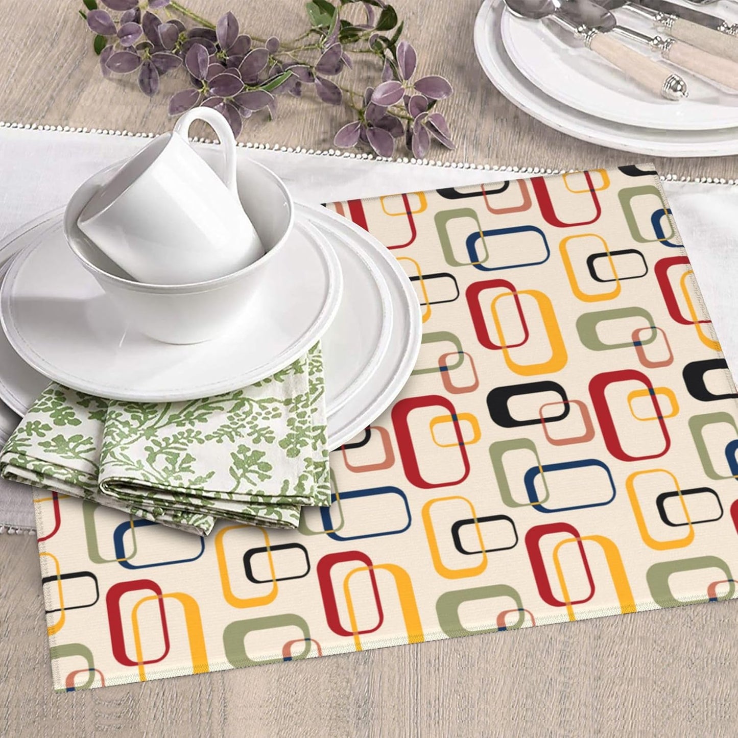 Mid Century Modern Retro Dish Drying Mat for Kitchen Counter Washable Absorbent Reversible Microfiber Vintage Decorative Drying Pad Kitchen Accessories 16x18 Inch