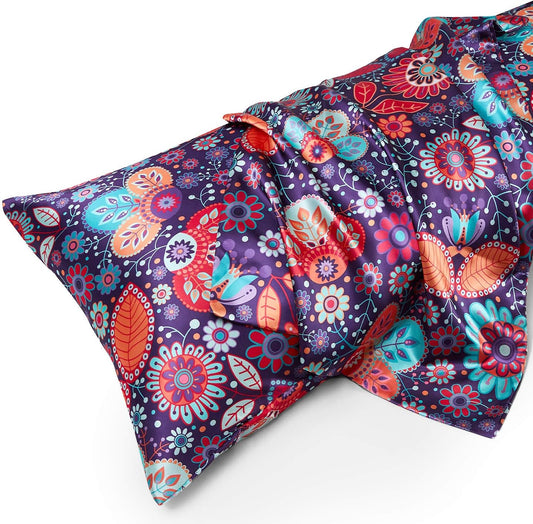 MR&HM Satin Body Pillow Cover, Soft and Breathable Body Pillow Case with Envelope Closure, Cooling and Silky Long Pillowcase for Hair and Skin,Grey (20x54, Sunflower)