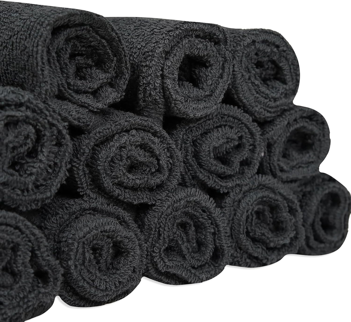 Premium 100% Cotton Washcloths - 12x12 Inch Soft, Absorbent & Quick Drying - Set of 12 Face Towels for Bathroom, Makeup Removal, and Baby Care - Durable & Fade Resistant - Grey And White