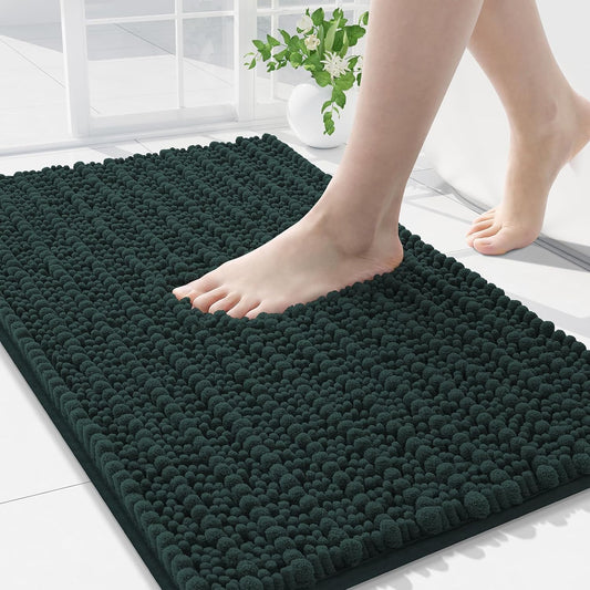 Arotive Luxury Chenille Bathroom Rug Mat, Extra Soft Thick Absorbent Shaggy Bath Rugs, Non-Slip Machine Wash Dry, Plush Bath Mats for Bathroom, Shower and Tub, 34x21, Dark Green