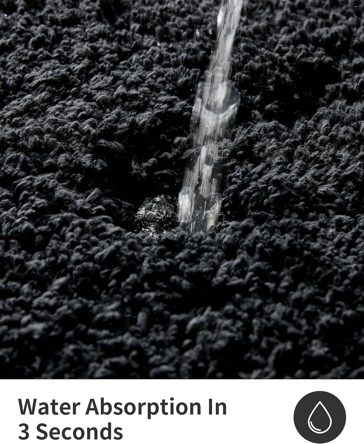 ILANGO Black Bathroom Rugs 36" × 24" Non Slip & Super Absorbent Extra Thick Soft, Washable Bath Mat for Floor, Microfiber Plush Shaggy Bath Rug with Rubber for Bathtub Shower Room Sink