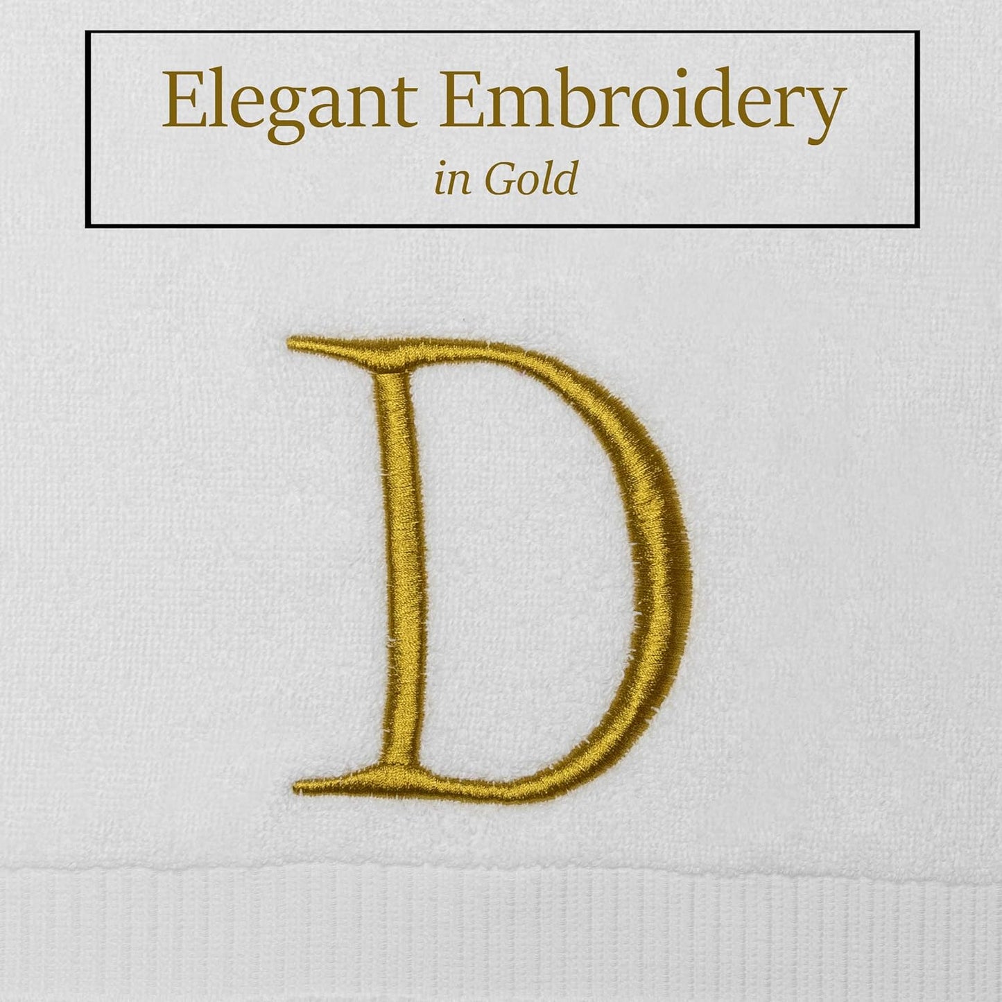 Monogrammed Hand Towels for Bathroom - Luxury Hotel Quality Personalized Initial Decorative Embroidered Bath Towel for Powder Room, Spa - GOTS Organic Certified - Set of 2 Gold Letter D