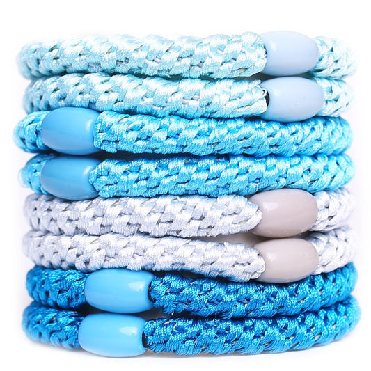 AXEN 8PCS Elastic Hair Tie for Women Girls, Cotton Bands Soft Woven Ponytail Holders for Thick Hair and Curly Hair, Blue Series