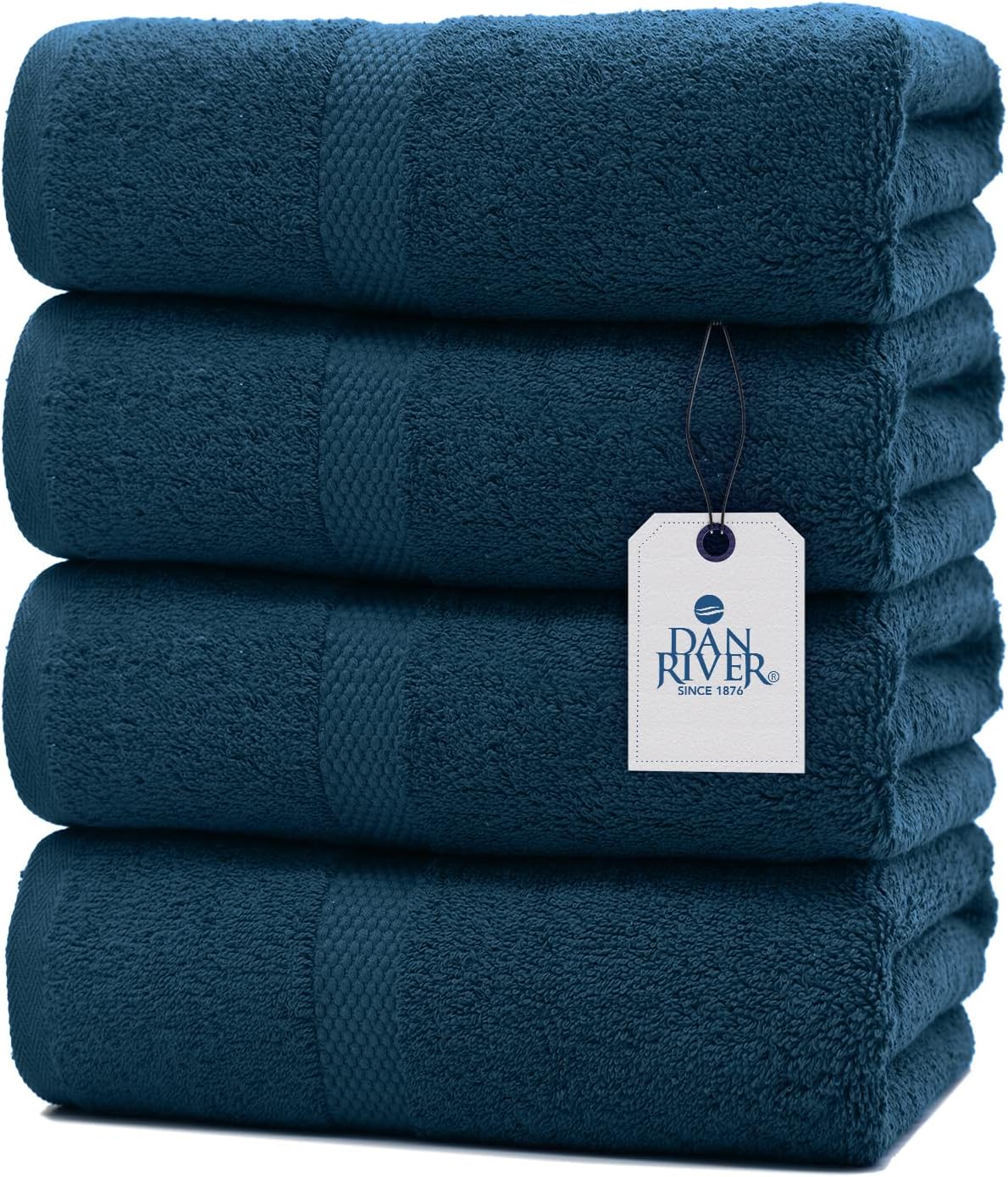 DAN RIVER Bath Towels Set of 4, 27 x 54 Inches, 100% Cotton, Larger & Lighter Weight, Quicker to Dry, Super Soft and Absorbent, Ideal Opal Blue Bath Towel for Daily Use