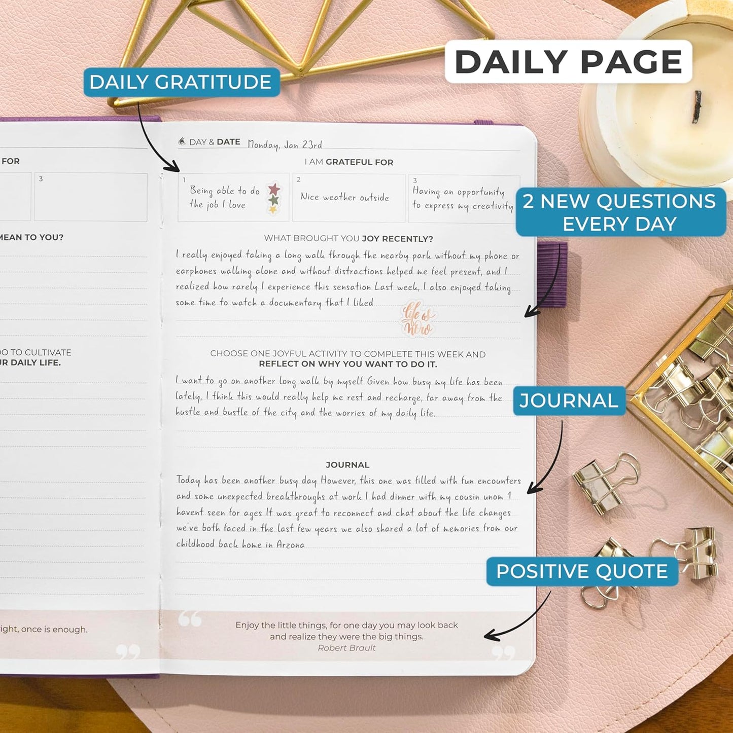 Clever Fox Happiness Notebook – Daily Positivity Journal for Women with Prompts & Positive Quotes – Affirmation & Self Esteem Gifts (Purple)