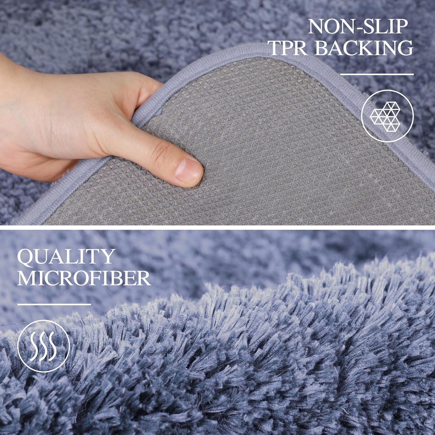 Walensee Non Slip Bath Mat (16 x 24, Blue) - Soft Microfiber Shaggy, Water Absorbent, Machine Washable, Thick Plush Shower Rug