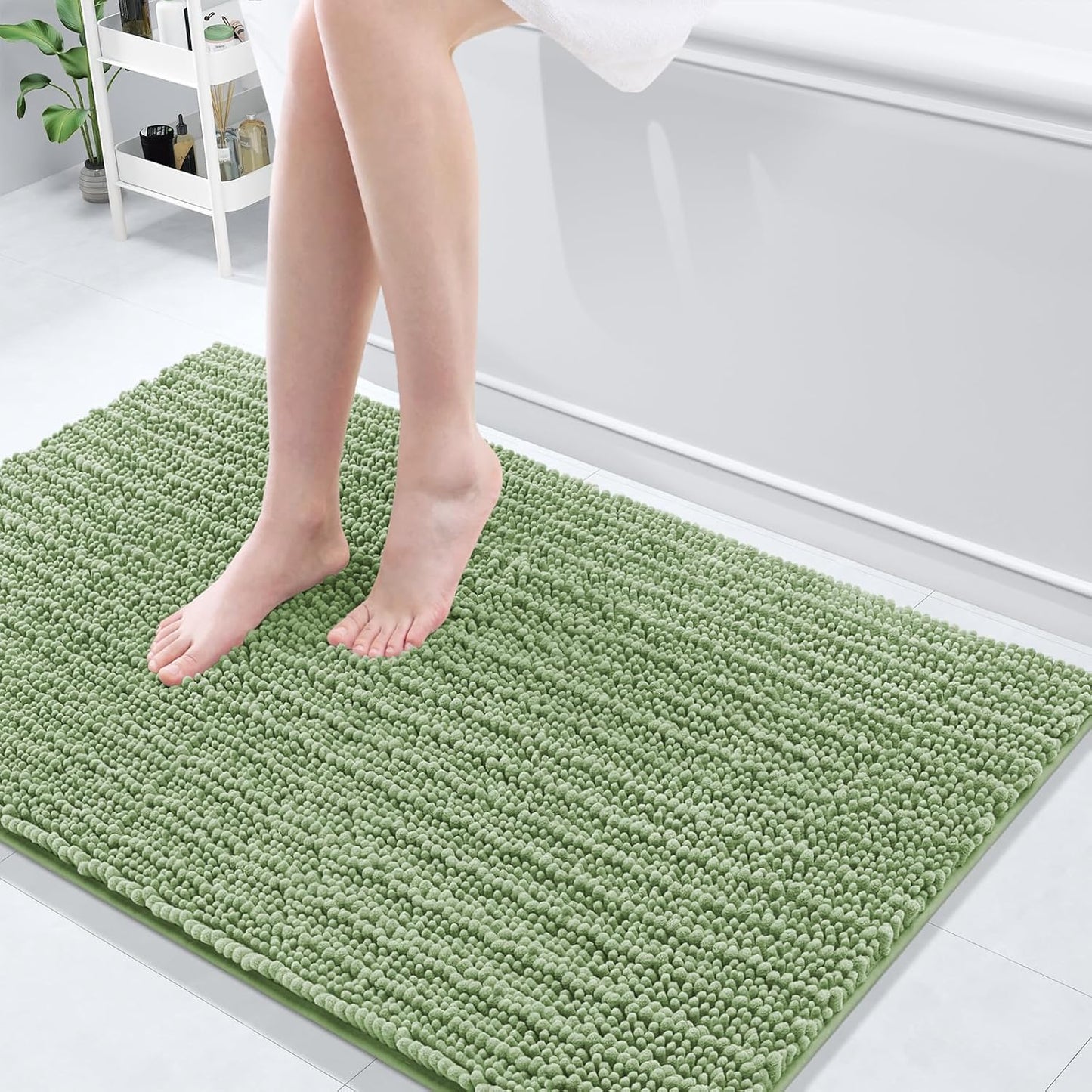 Arotive Luxury Chenille Bathroom Rug Mat, Extra Soft Thick Absorbent Shaggy Bath Rugs, Non-Slip Machine Wash Dry, Plush Bath Mats for Bathroom, Shower and Tub, 45x27, Sage Green