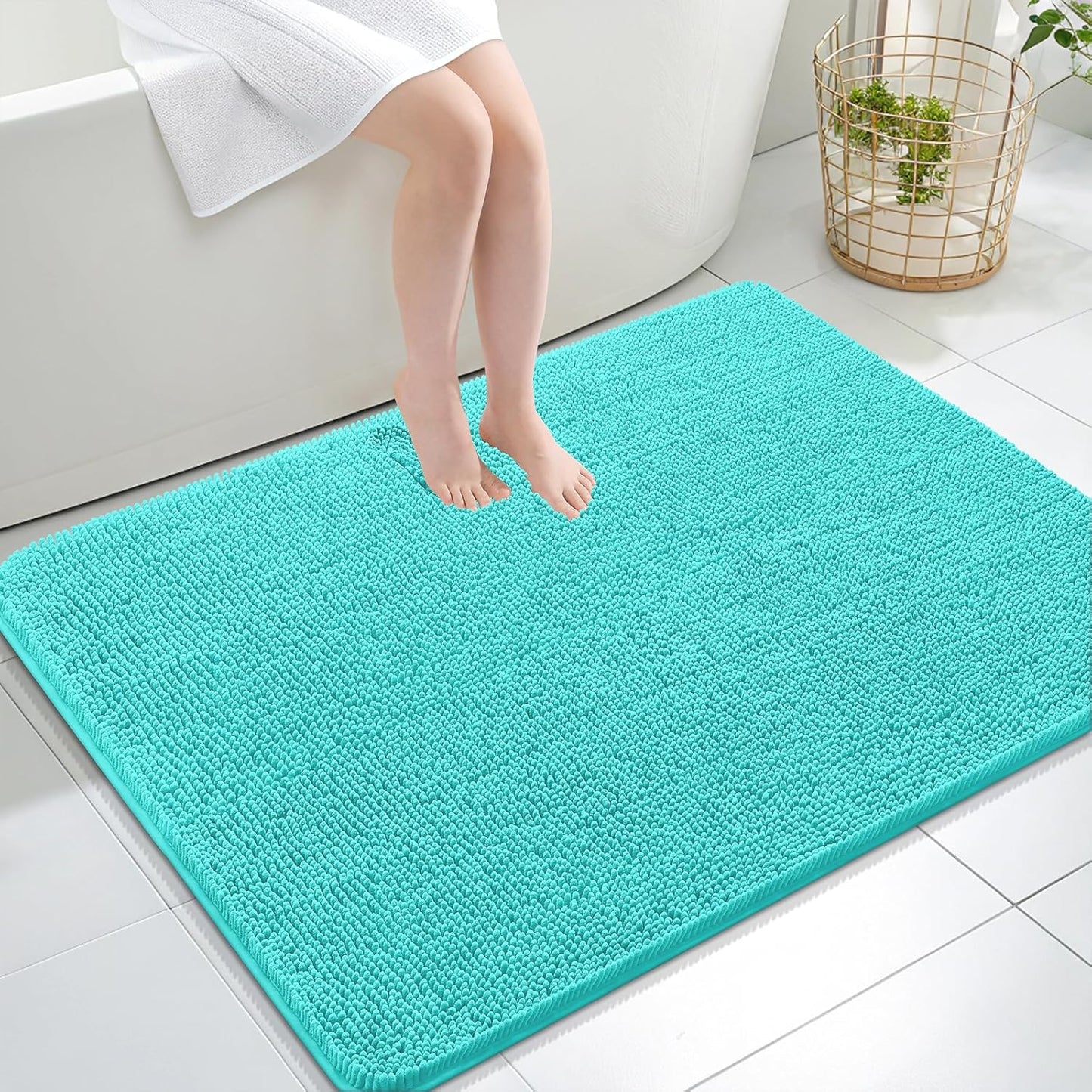 OLANLY Bathroom Rugs 40x32, Extra Soft Absorbent Chenille Bath Rugs, Rubber Backing Quick Dry, Machine Washable Bath Mats for Bathroom Floor, Tub and Shower, Home Decor Accessories, Teal