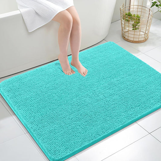 OLANLY Bathroom Rugs 40x32, Extra Soft Absorbent Chenille Bath Rugs, Rubber Backing Quick Dry, Machine Washable Bath Mats for Bathroom Floor, Tub and Shower, Home Decor Accessories, Teal