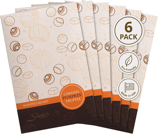 Floral Simplicity Caramel Pumpkin Truffle Scented Sachets Pack of 6, Fall & Winter - Long-Lasting Scented Bags, Home Fragrance, Air Freshener & Deodorizer for Closet, Room, or Cars, Made in USA