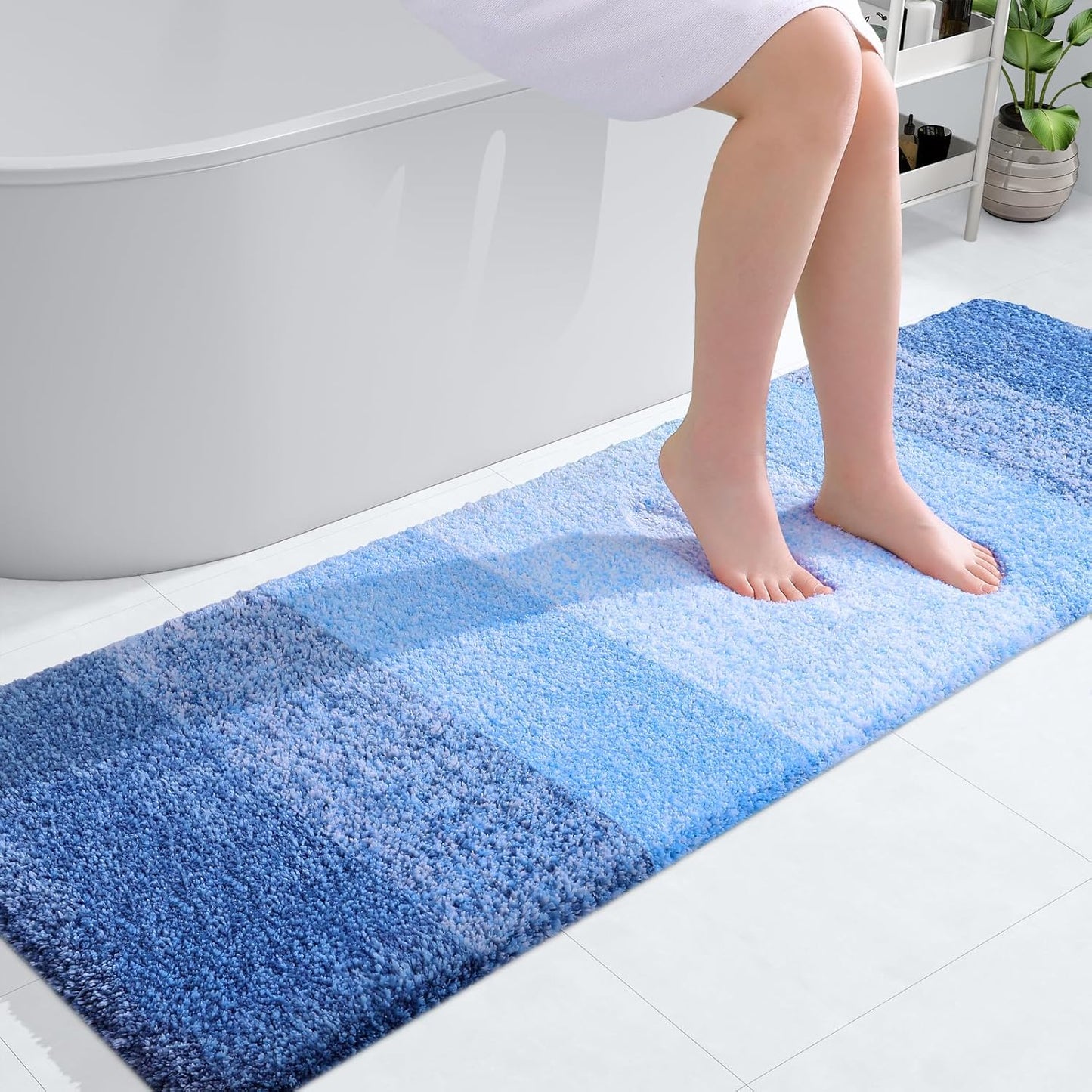 OLANLY Bathroom Runner Rugs 59x20, Extra Soft Absorbent Microfiber Bath Rugs, Rubber Backing, Quick Dry, Washable Bath Mats for Bathroom Floor, Tub and Shower, Home Decor Accessories, Light Royal Blue