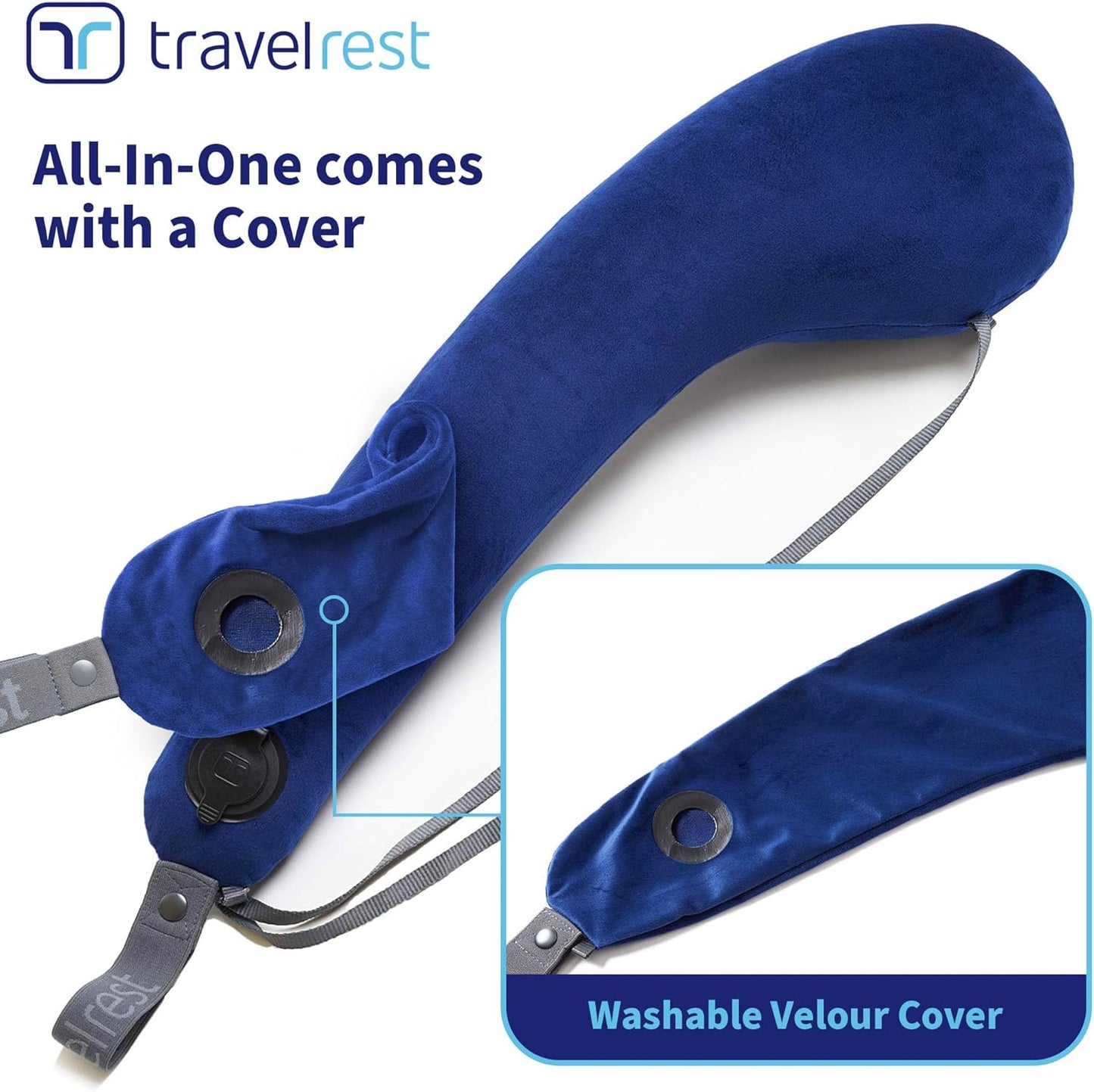 TRAVELREST All-in-One Neck & Body Pillow - Advanced Support and Comfort Design, Travel Essentials, Memory Foam, Inflatable, Airplane & Car Seat, Sleeping on Long Flight & Trips, Travel Pillow - Blue