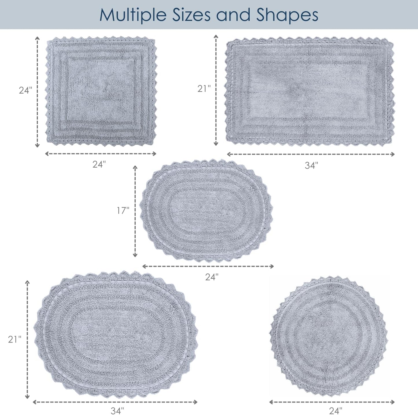 RAJRANG Circular Bath Mat for Bathroom Kitchen and Spa with Crochet Pattern Cotton Absorbent Soft Reversible Boho Bath Rug Light Grey Round 24 Inches