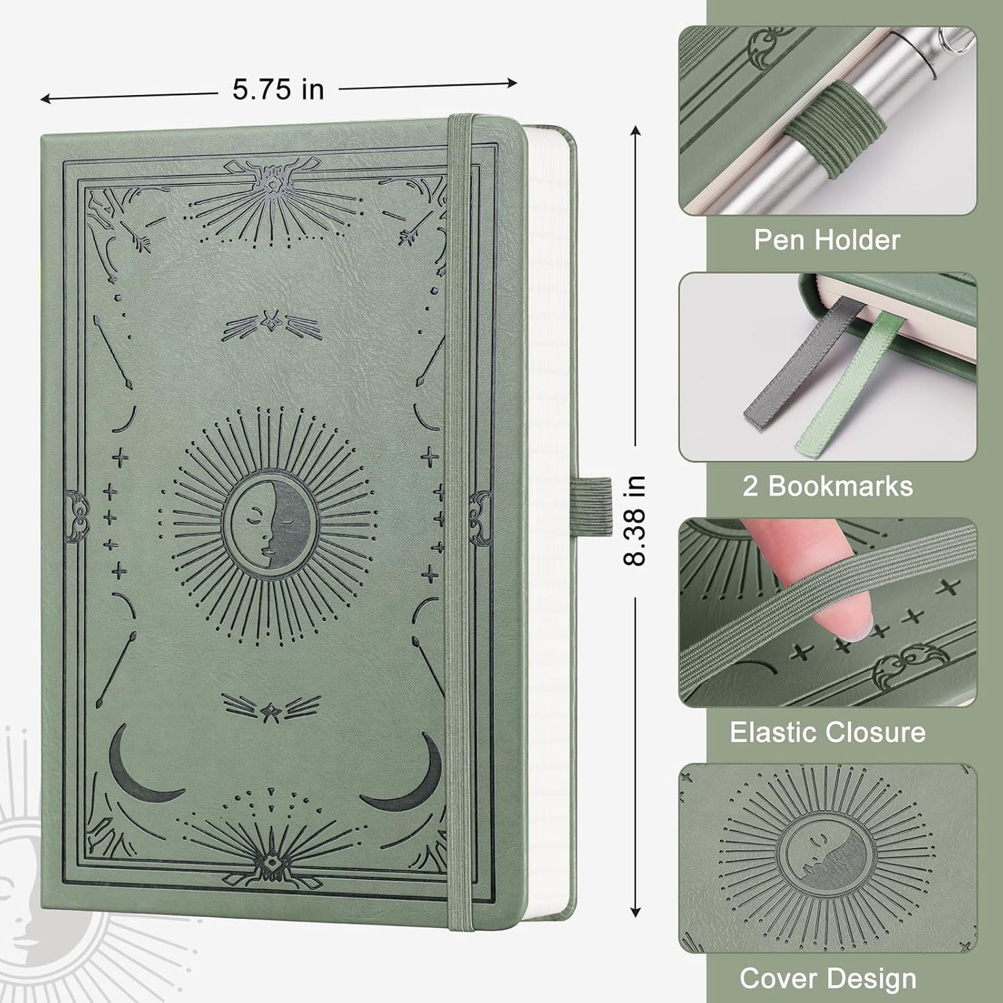 Lined Journal for Women Men, 192 Pages A5 Notebook Journal, Hardcover Notebook with 100Gsm Thick Pages, Leather Note Book for Writing, Travel, Business, Office, Prayer 5.7 x 8.3, Light Green