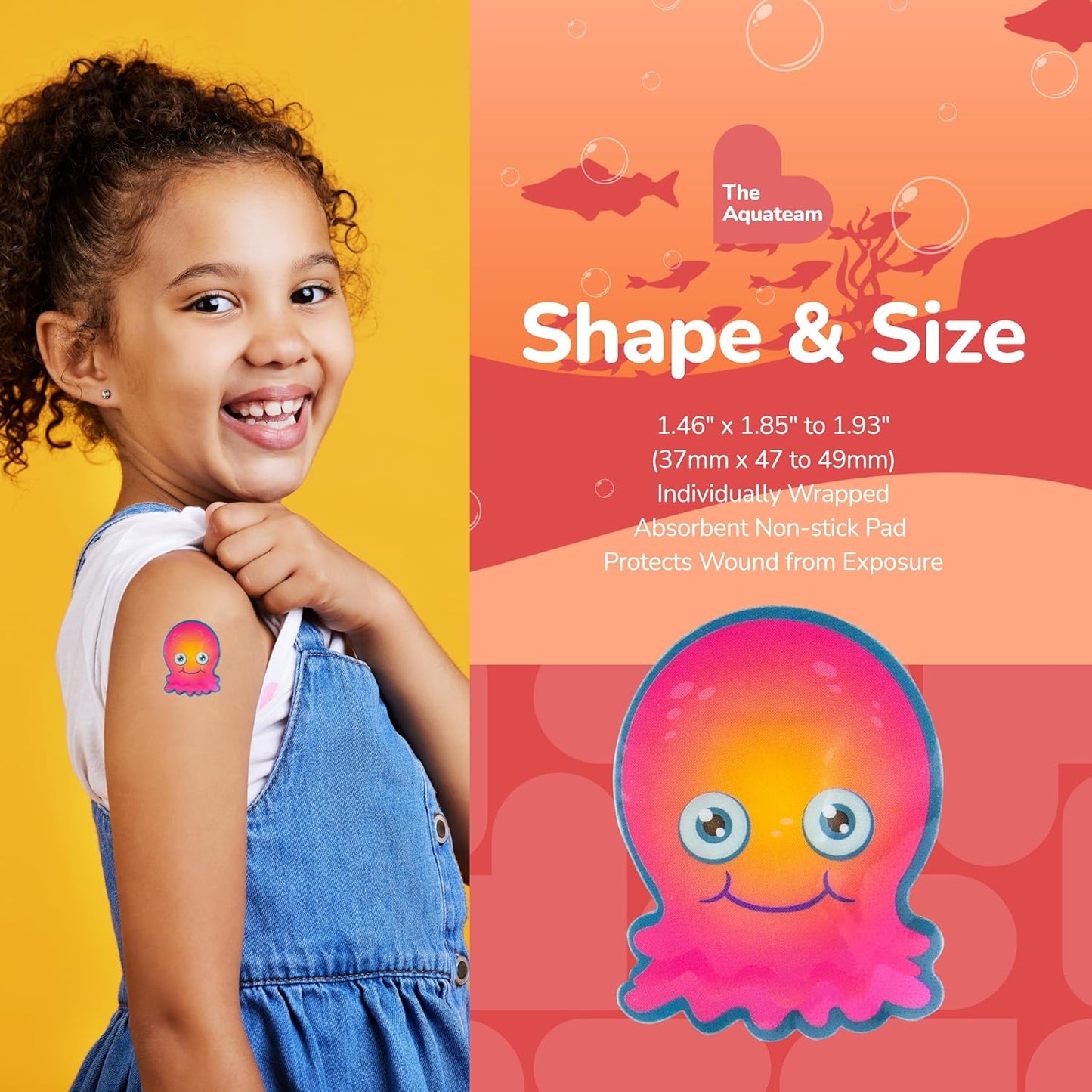 BioSwiss Kids Bandages, Aquateam Sea Creatures Shaped Self Adhesive Bandage Set, Latex Free, Sterile Wound Care, 50 Count