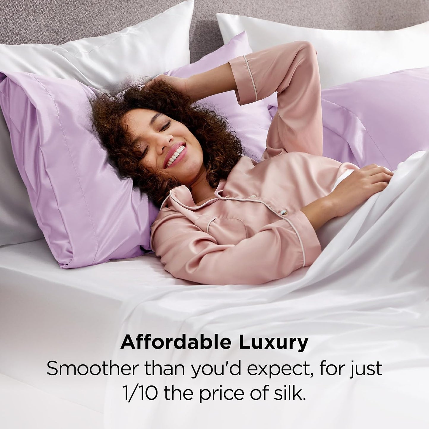 Bedsure King Size Satin Pillowcase Set of 2 - Lavender Silky Pillow Cases for Hair and Skin with Envelope Closure, Similar to Silk Pillow Cases, Gifts for Women Men, 20x36 Inches, 2pcs