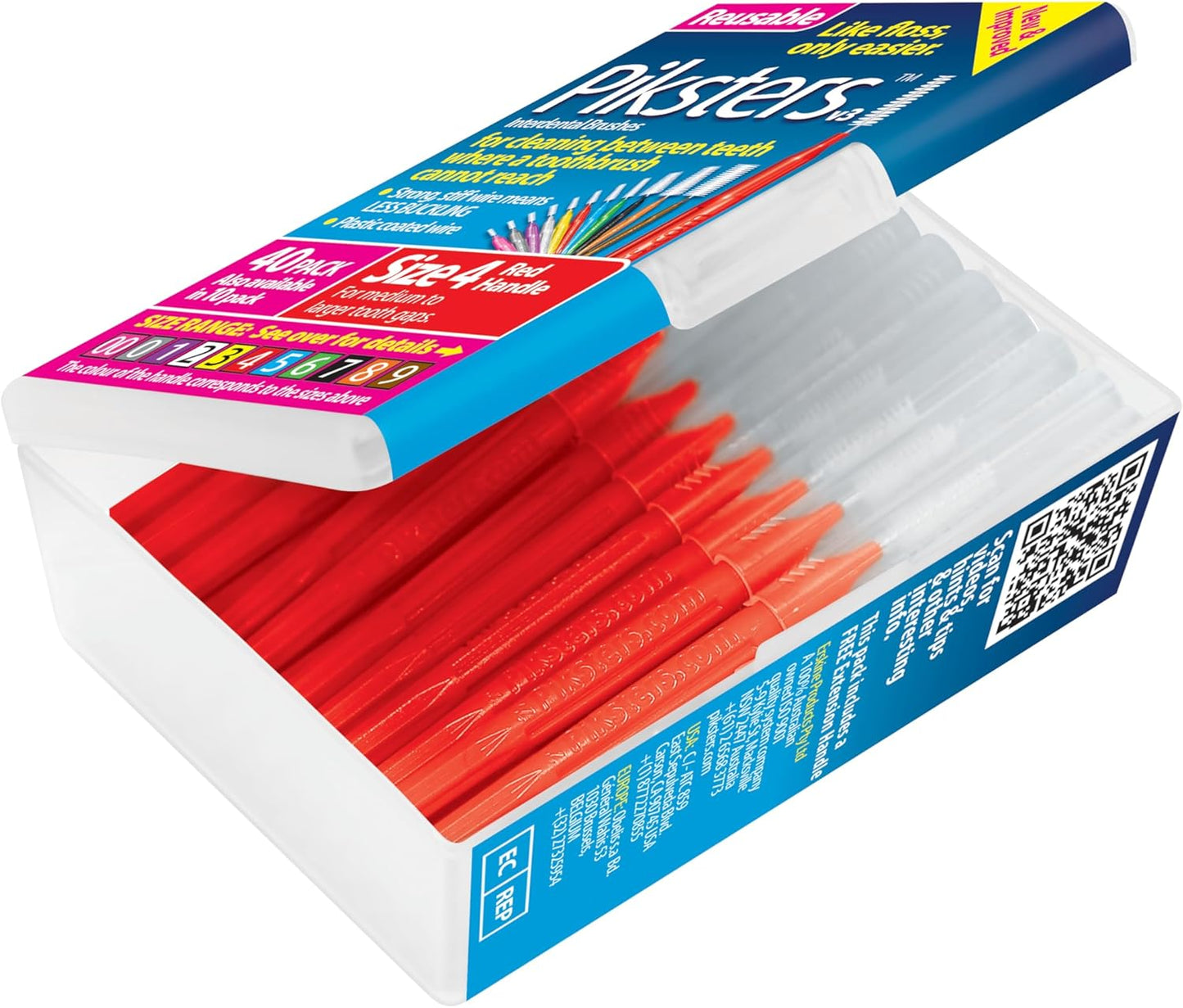 Piksters Interdental Brushes, 40 pk, Size 4, Interdental Tooth Brush for Medium Gaps, Gum Soft Bristles for Plaque Removal, Safe for Braces