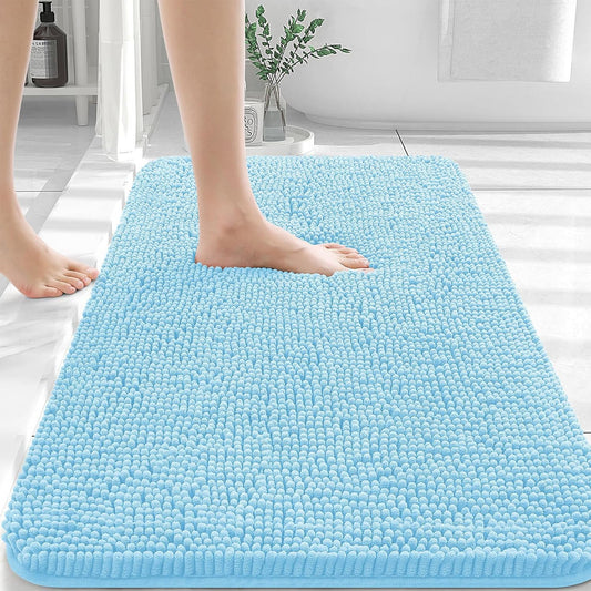 OLANLY Bathroom Rugs 30x20, Extra Soft Absorbent Chenille Bath Rugs, Rubber Backing Quick Dry, Machine Washable Bath Mats for Bathroom Floor, Tub and Shower, Home Decor Accessories, Sky Blue