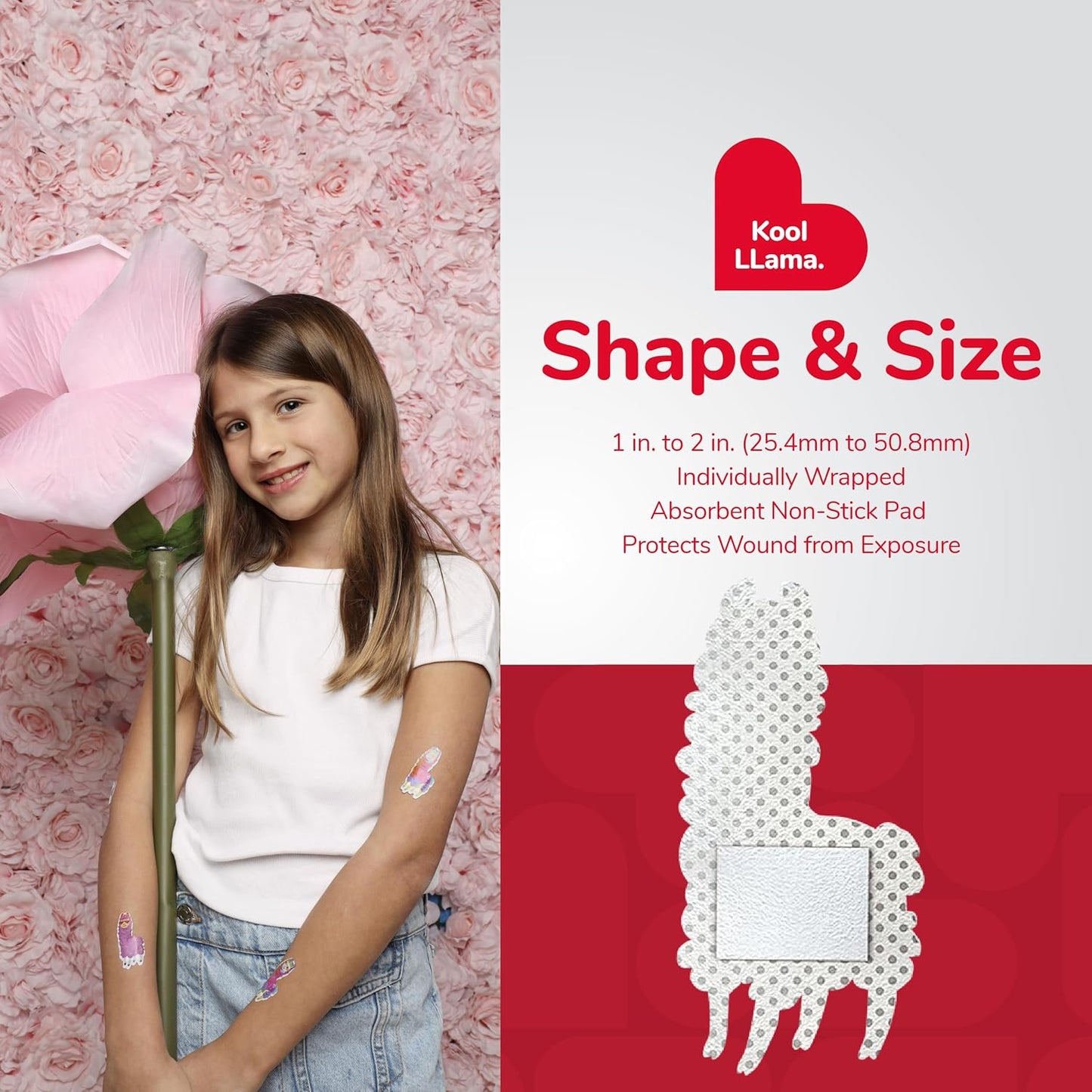 BioSwiss Kids Bandages, Llama Shaped Self Adhesive Bandage Set, Latex Free, Sterile Wound Care, 24 Count