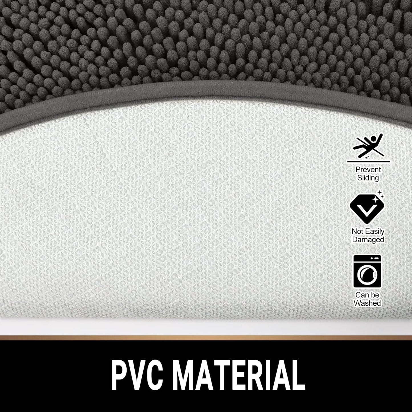 MAYSHINE Round Area Rug Set for Bathroom | Soft Plush Chenille Bath Mat, Water Absorbent Non-Slip Bathroom Rug | Washable Shag Carpet, Bedroom, or Home Décor | 36"x36" (Round) | Charcoal Gray