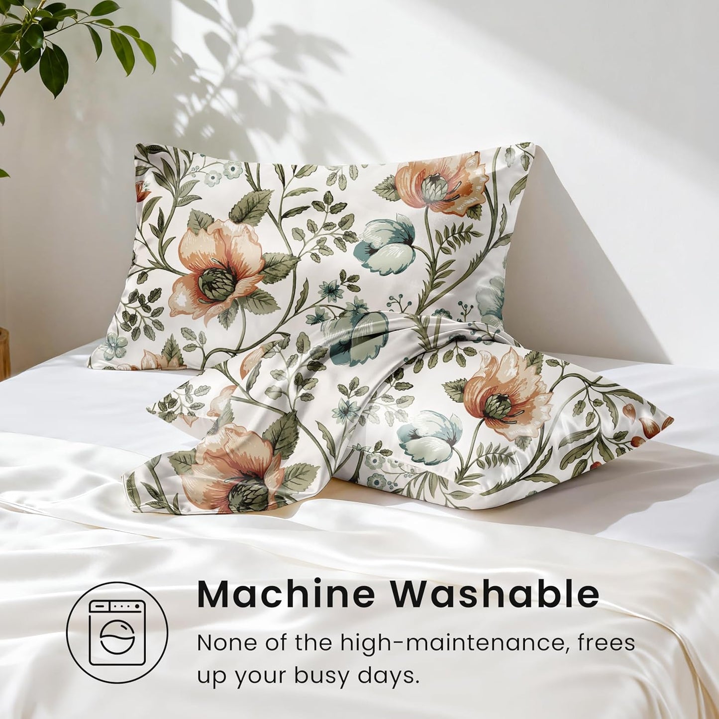 EXQ Home Satin Pillowcase for Hair and Skin Queen - Printed Summer Flowers Silk Pillow Cases 2 Pack 20x30 inches - Satin Pillow Cases Set of 2 with Envelope Closure, Gifts for Women Men