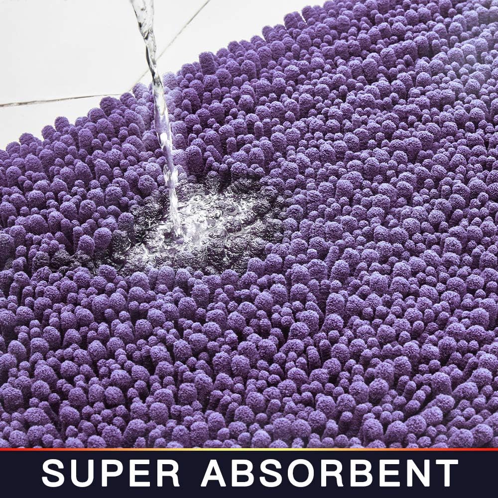 Walensee Bathroom Rug Non Slip Bath Mat (32x20 Inch Lavender) Water Absorbent Super Soft Shaggy Chenille Machine Washable Dry Extra Thick Perfect Absorbant Best Large Plush Carpet for Shower Floor