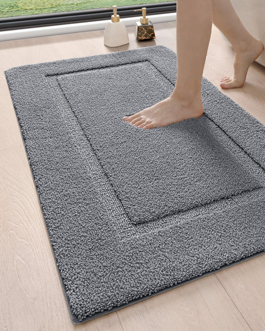 DEXI Bathroom Rugs 43x24, Washable Non Slip Bath Mat for Shower Floor, Absorbent Quick Dry Bathmat with Rubber Backing, Ultra Soft Plush Carpet for Tub, Grey