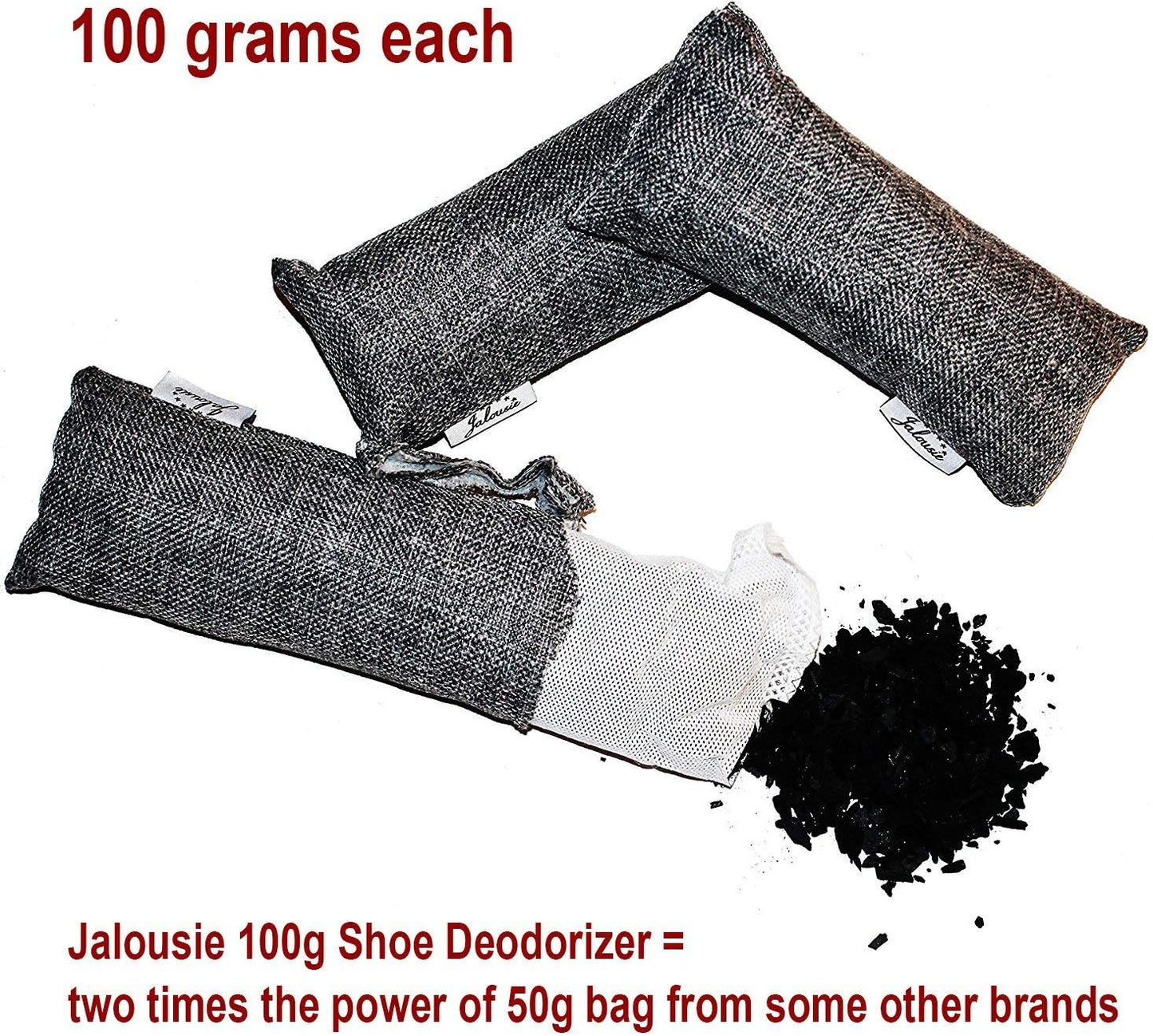 Jalousie 12 Pack Set 100 Grams Each Mini Bamboo Charcoal Bags Natural Air Purifier, Shoe Deodorizer and Odor Eliminator Multi-Purpose Charcoal Bag