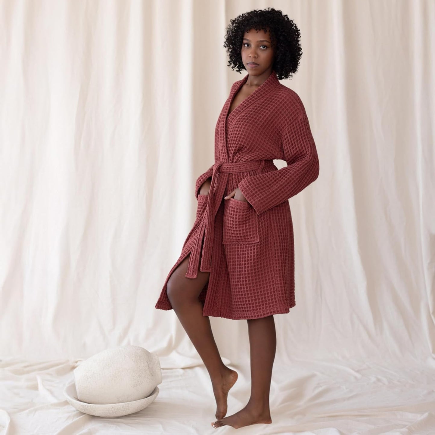 Womens Kimono Waffle Robe - Lightweight 100% Turkish Cotton Housecoat for All-Day Lounging - Bathrobe for Shower