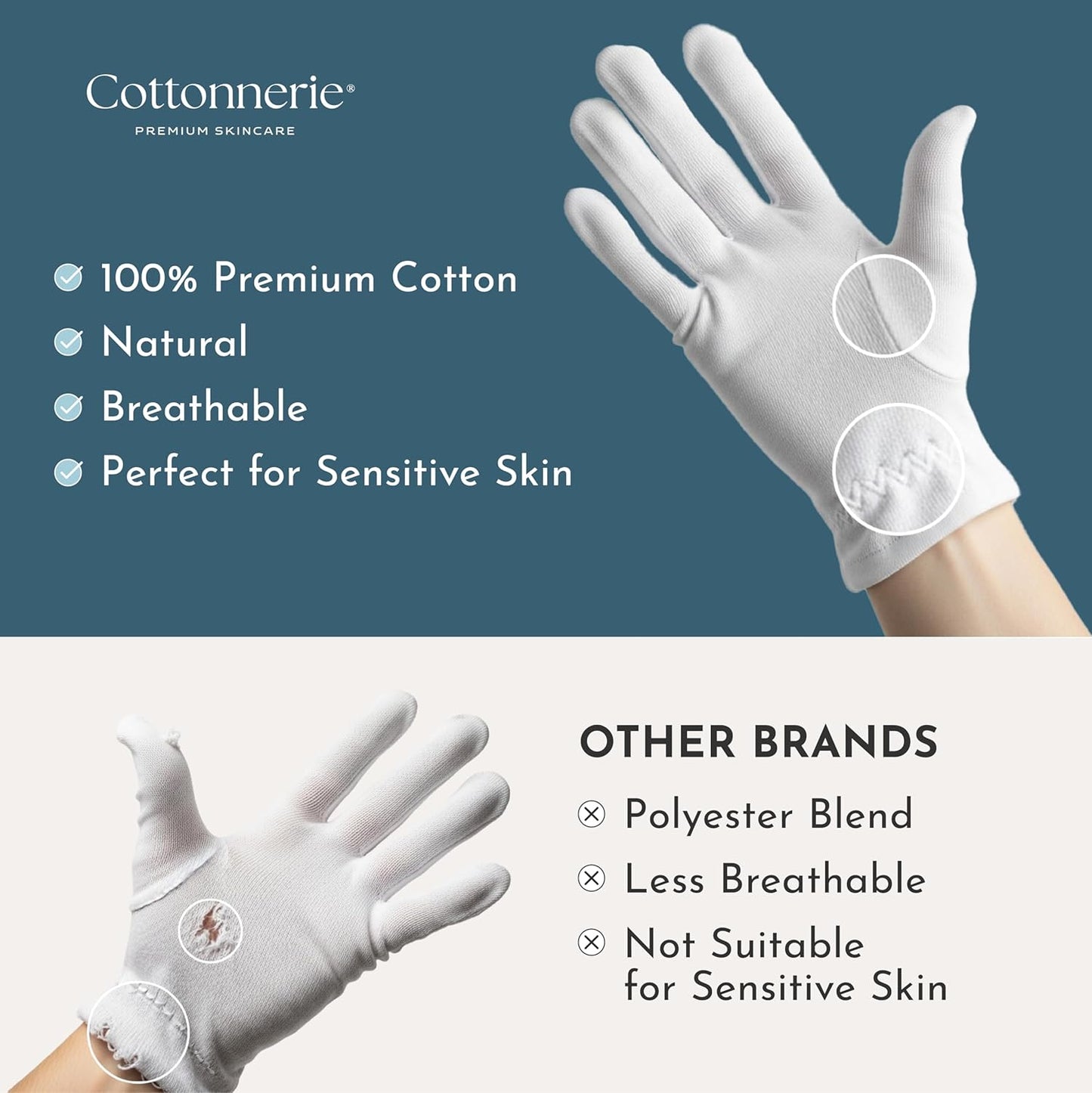 Cottonnerie Original Cotton Gloves for Dry Hands Sleeping, Moisturizing Gloves Overnight, Hand Moisturizer Gloves, Moisture Gloves for Dry Hands Overnight, Sleeping Gloves, X-Large 4 Pairs