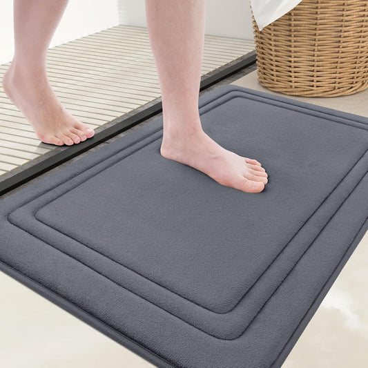 Grandaily Memory Foam Bath Mat Rug 30x20, Ultra Soft, Non-Slip and Absorbent Bathroom Rugs, Machine Wash Dry, Comfortable Bath Carpet for Bathroom Floor, Tub and Shower, Dark Grey