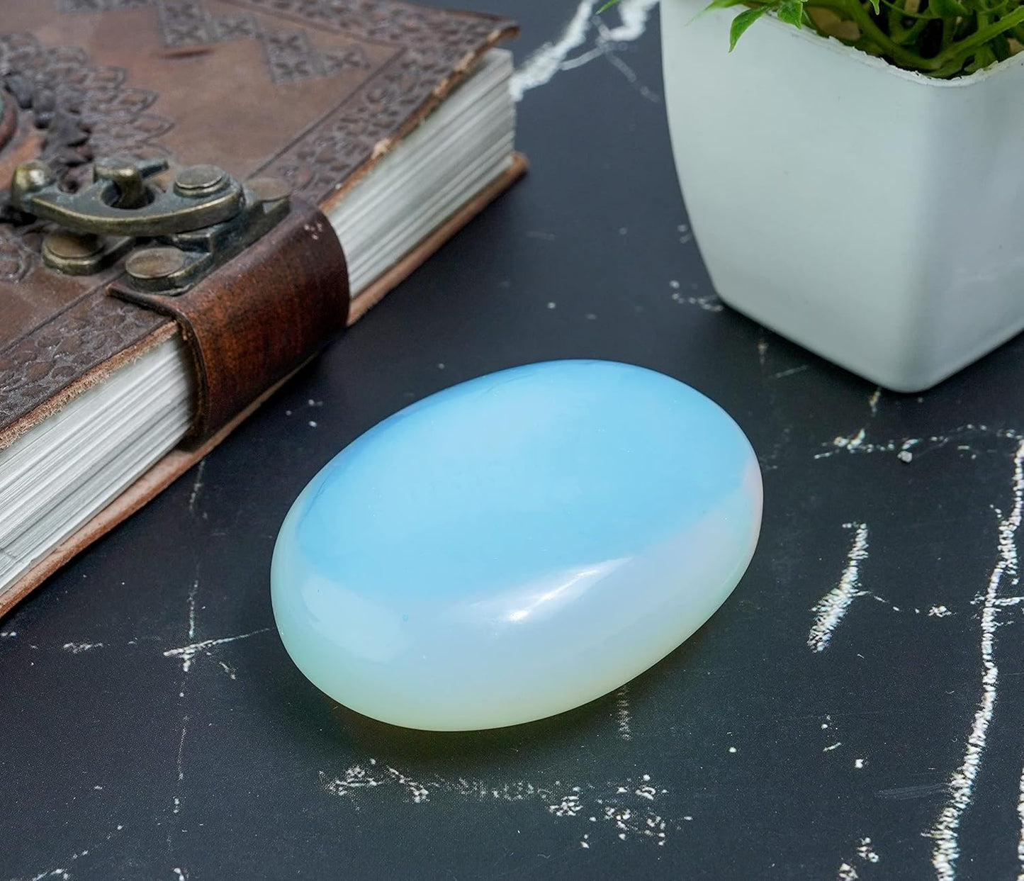 Crocon 50mm Opalite Large Oval Palm Stone 900+ Carats Pocket Massage Worry Stones for Natural Body Chakra Balancing Reiki Healing Stones and Crystal Grid Healing Massage Spa Energy Crystals