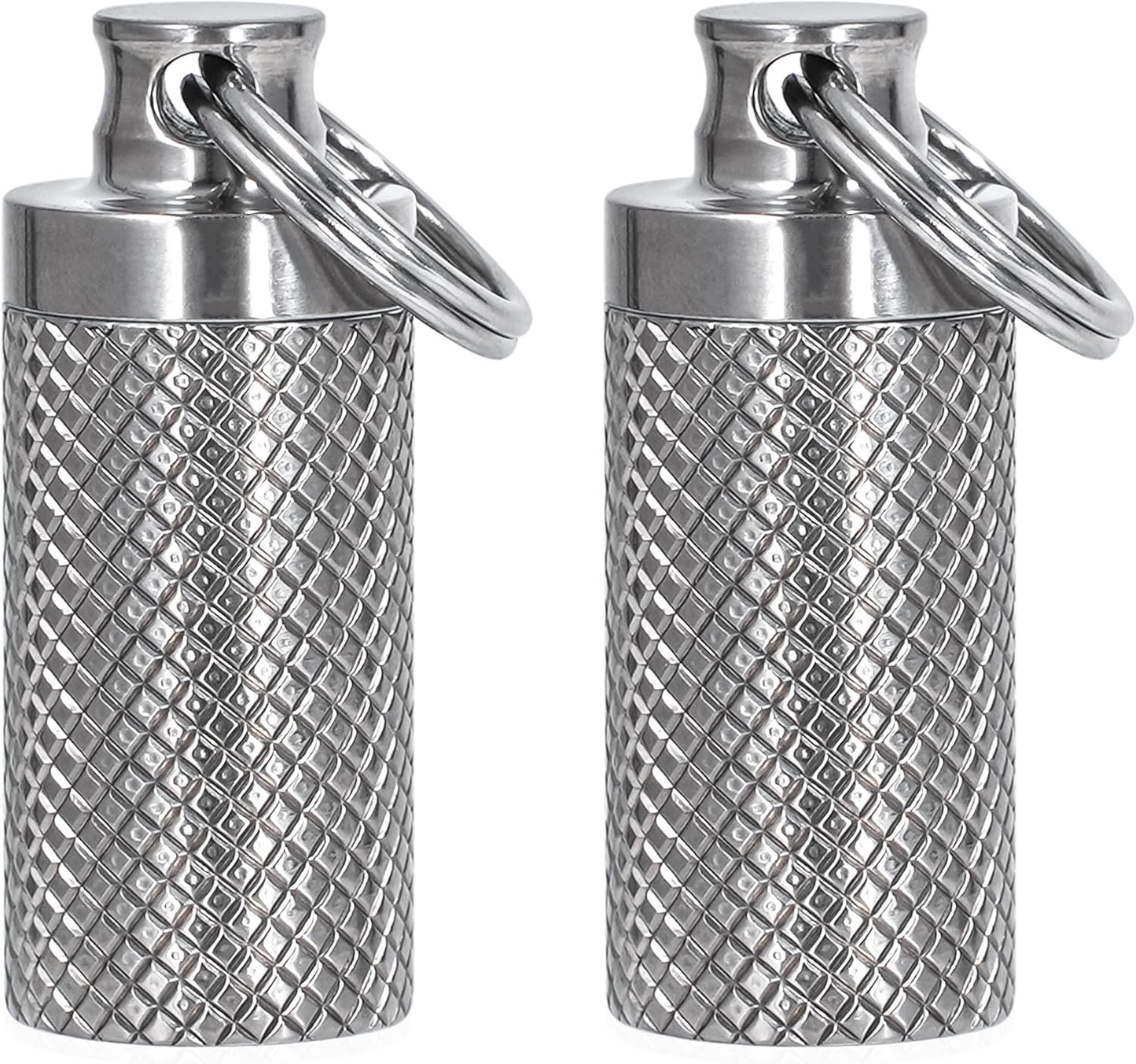 Keychain Pill Holder (2 Pack), Titanium Minsize Waterproof Pill Container/Case for Purse or Pocket, Portable Small Pill Box Organizer Pill Fob Medicine for Outdoor Travel Camping