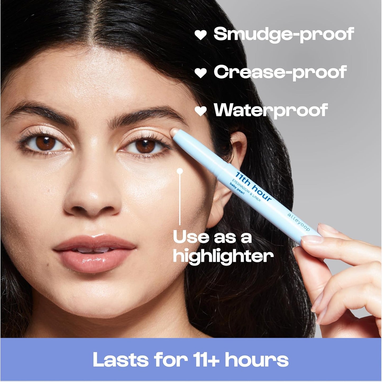 ALLEYOOP 11th Hour Waterproof Cream Eyeshadow Stick – Long-Lasting Eye Shadow Pencil & Eyeliner, Cream to Powder Stick & Highlighter – Smudge-Proof Eyeshadow Shimmer, Baby Pearl Shimmer