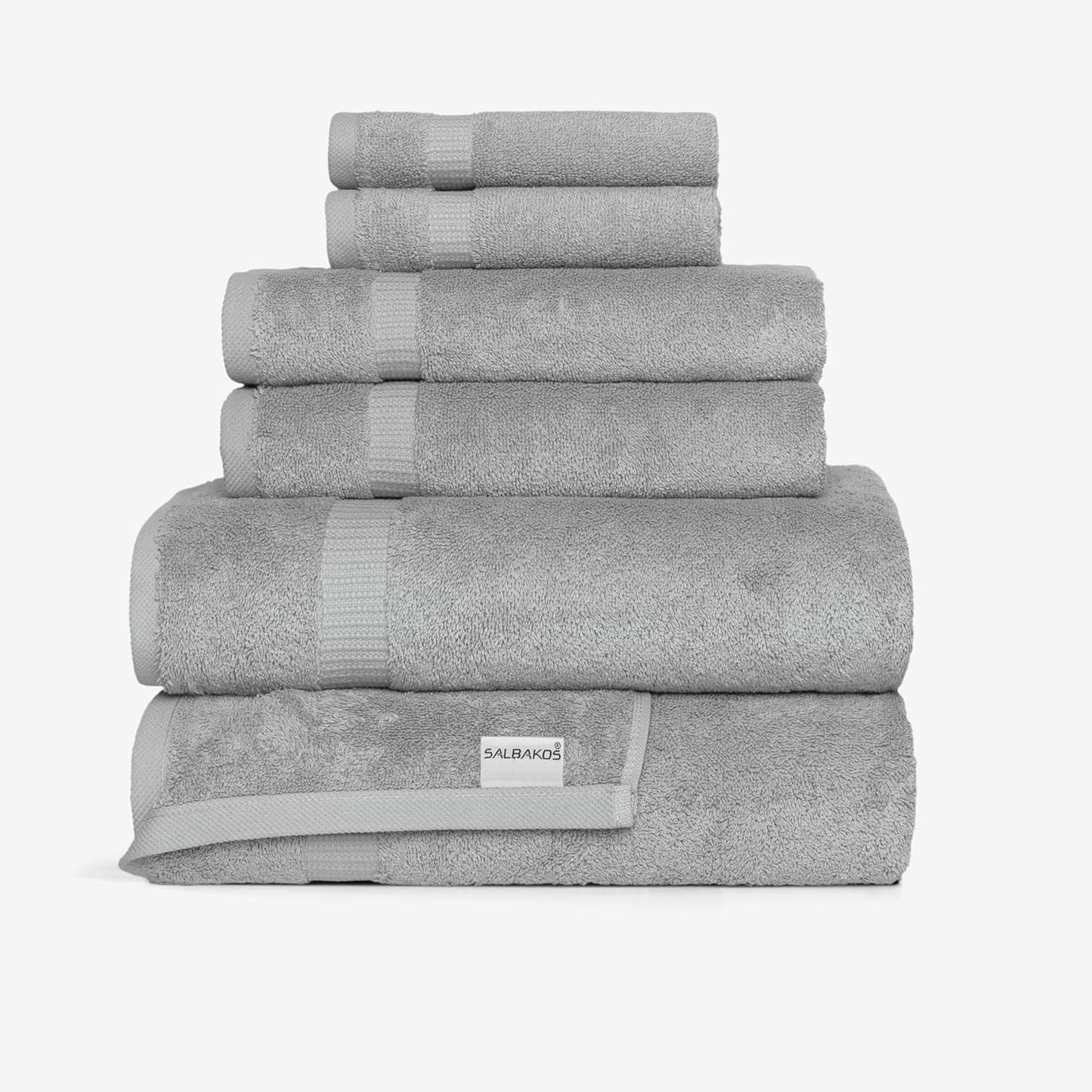 SALBAKOS 100% Turkish Cotton 6-Piece Towel Set | Heirloom Quality Hotel & Spa Collection | Soft, Super Absorbent 2 Washcloth, 2 Hand, 2 Bath Towel Sets | Made in Turkey (Silver, 6 Piece Towel Set)