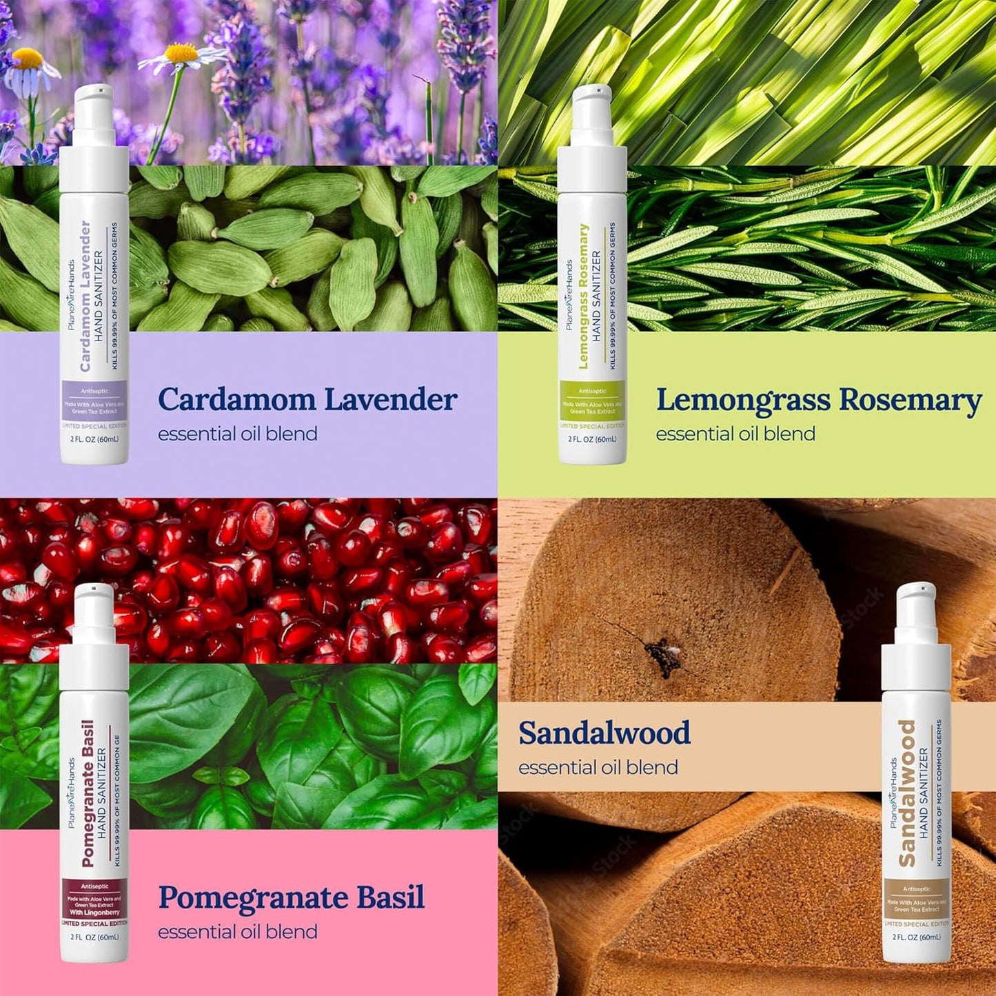 Lotion Hand Sanitizer Variety 4 Pack | Hand Sanitizer Travel Size | Moisturizing Hand Lotion | With Aloe Vera & Essential Oils | Vitamin E | Cleanse & Moisturize | For Cars, Backpacks, Travel