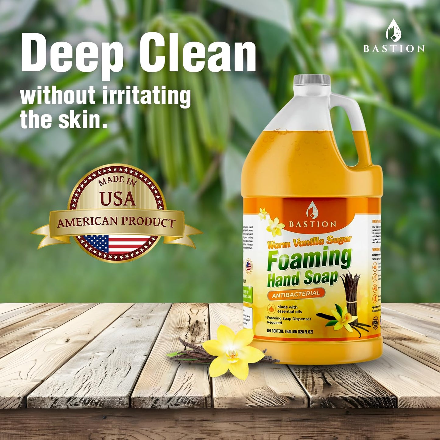 Bastion Foaming Hand Soap - Foam Hand Wash Refill for Bath And Body Works, Dial, Method, Michel, JR Watkins, Dove - Warm Vanilla Sugar w/Essential Oils Bulk Bottle 4 X Gallons (512 0z.)