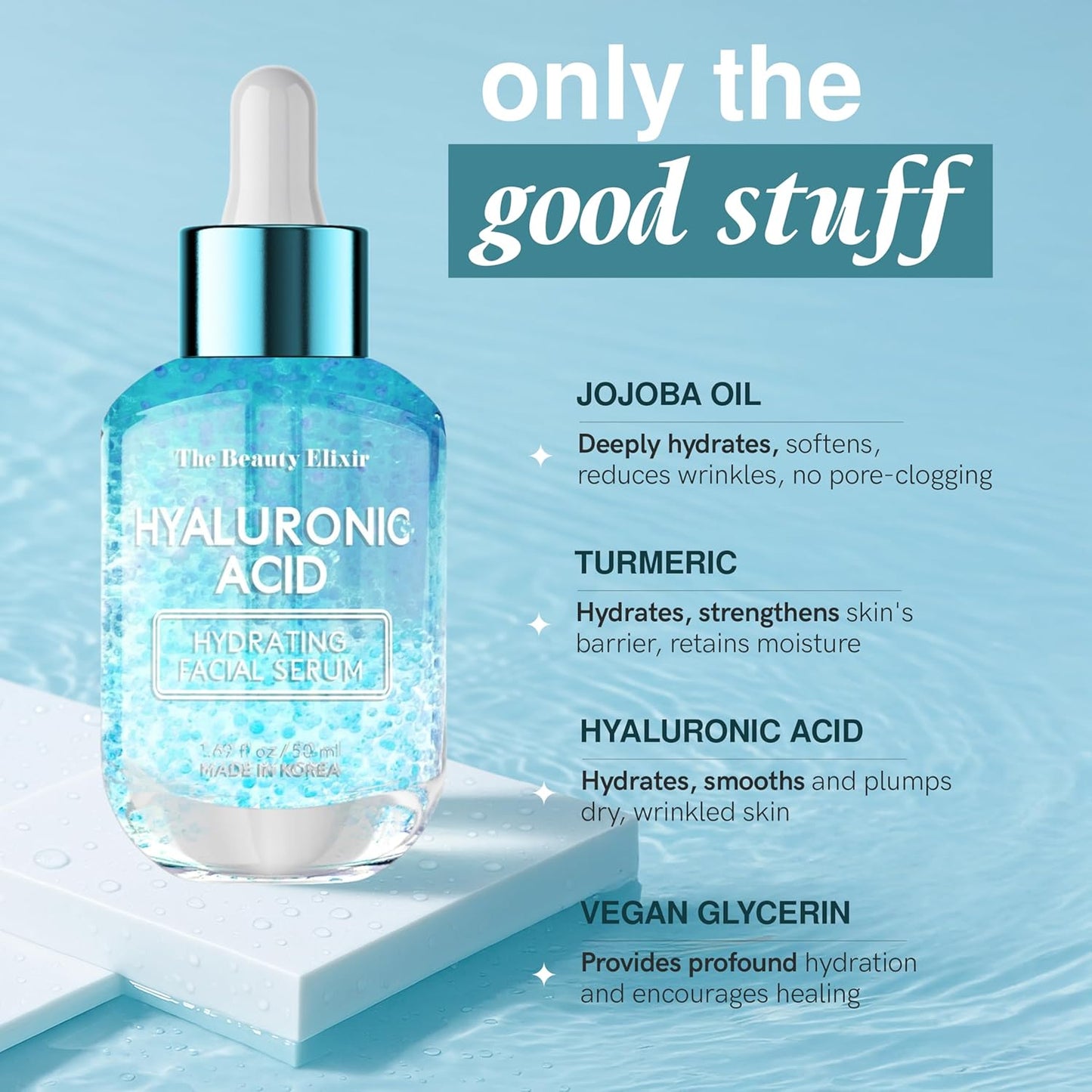 Hyaluronic Acid Serum For Face - Ultra Hydrating, Restores, Smooths & Reduces Wrinkles - Dermatologist Tested, Natural Ingredients, Clean Beauty - Korean Skin Care - 1.69 Fl. Oz
